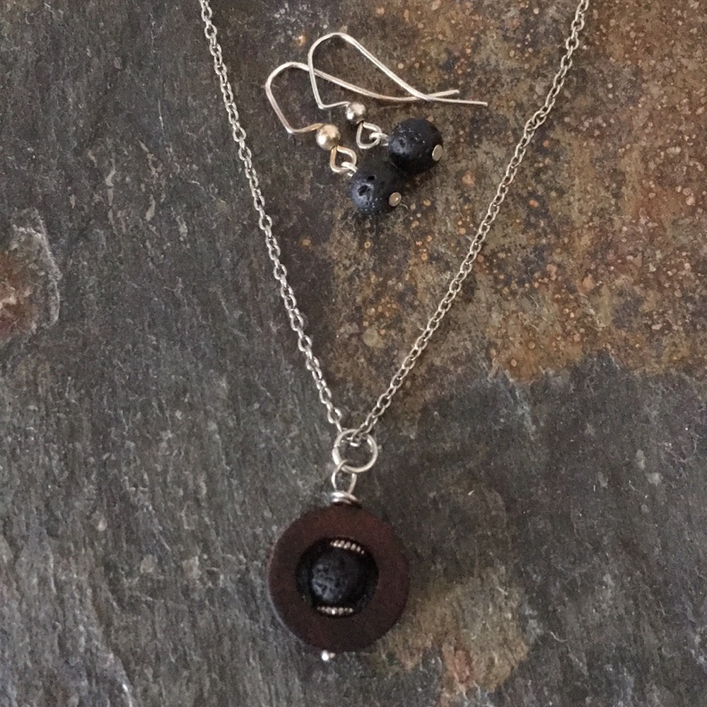 Essential Oil Lava Diffuser Necklace/Earring Set